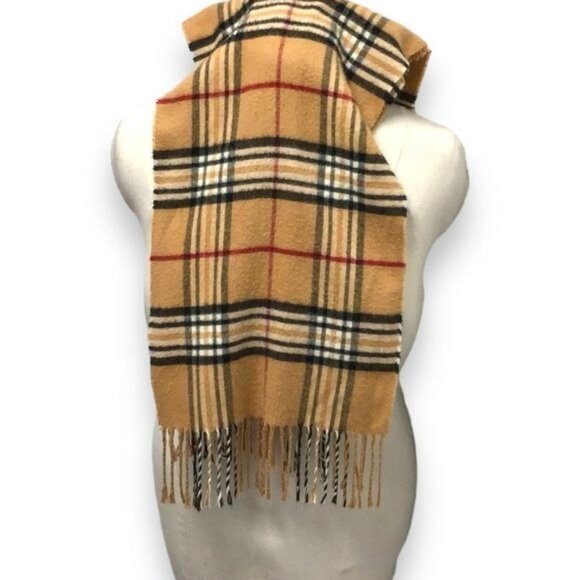 V.Fraas Men's Exploded Plaid Cashmink Scarf, Camel, OSFA - Picture 4 of 5